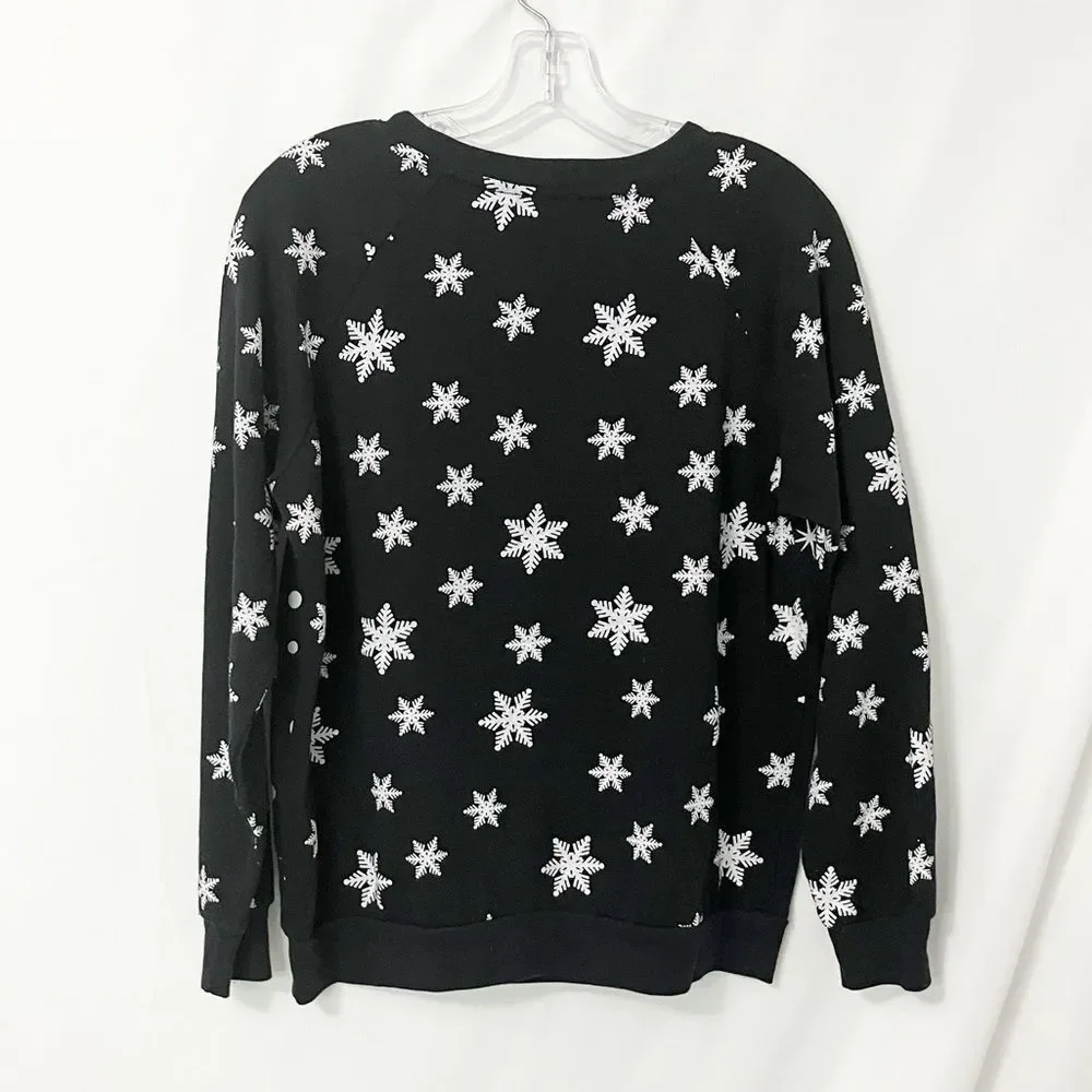 🟢Rudolph Official Merchandise Black & Silver snowflake Christmas Sweater L - Picture 3 of 5